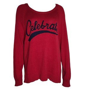 GAP Solid Red Blue "Celebrate" Long Sleeve Pullover Sweater Womens Size XXL